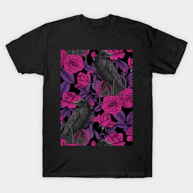 Ravens and magenta roses T-Shirt by katerinamk